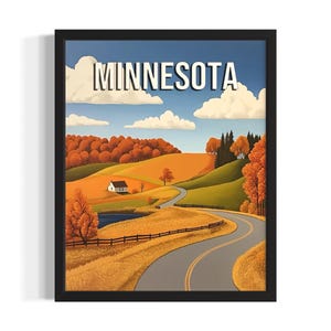 Minnesota Fall States plakat artystyczny, plakat ścienny do salonu, oryginalne dzieło sztuki dekoracyjnej