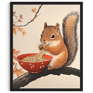 Eichhörnchen Tier Küche Ramen Poster Art Print, Küche Wand Kunst Poster, Originale Malerei Kunst