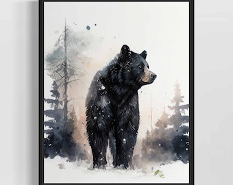 Black Bear Watercolor Art Print, Black Bear Painting Wall Art Decor, Original Artwork  by Artist