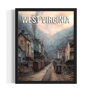 West Virginia Coal Mine Staaten Poster Kunst Druck, Wohnzimmer Wand Kunst Poster, Originale Malerei Kunstwerk