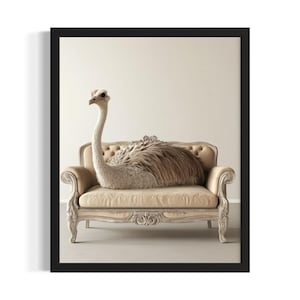 Ostrich Animal Sofa Living Room Poster Art Print, Living Room Wall Art Poster, Original Painting Artwork Decor