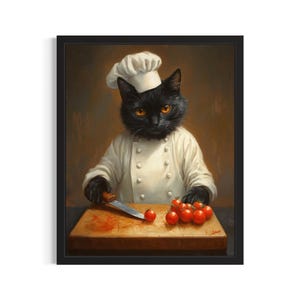 Black Cat Animal Chef Poster Art Print, Kitchen Wall Art Poster, Original Painting Artwork Decor