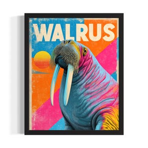 Walrus Pop Art Animal Poster Art Print, Living Room Wall Art Poster, Original Painting Artwork Decor
