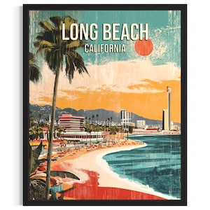 Long Beach California USA Beach Poster Art Print, Living RoomWall Art Poster, Original Painting Artwork Decor