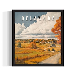 Delaware Fall States Art Print, Living Room Wall Art Poster, Original Painting Artwork Decor