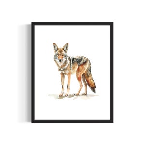 Póster con impresión artística de acuarela de coyote, pintura de animales, decoración de pared