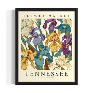 Tennessee Flower Market States Poster Art Print, Living Room Wall Art Poster, Original Painting Artwork Decor