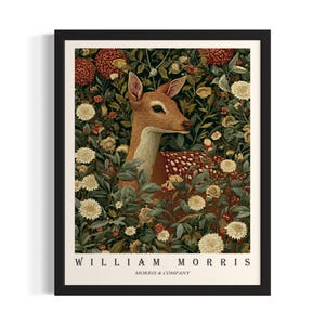Deer William Morris Animal Poster Art Print, Living Room Wall Art Poster, Original Painting Artwork Decor