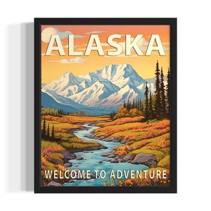 Alaska Scenery States Art Print, Living Room Wall Art Poster, Original Painting Artwork Decor