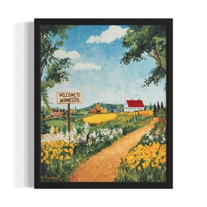 Plakat Minnesota Welcome States Art Print, plakat ścienny do salonu, oryginalne dzieło sztuki dekoracyjnej