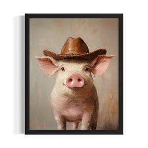 Pig Animal Cowboy Poster Art Print, Living Room Wall Art Poster, Original Painting Artwork Decor