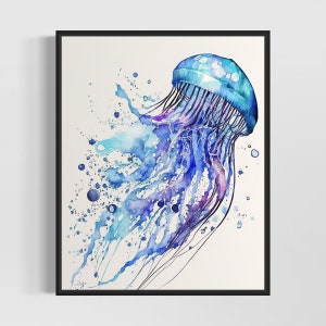 Jellyfish Watercolor Art Print, Jellyfish Painting Wall Art Decor, Original Artwork  by Artist