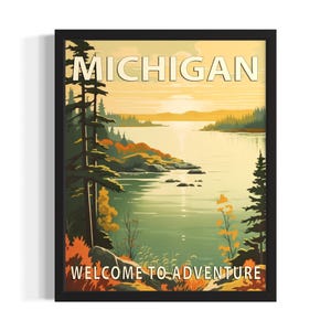 Michigan Scenery States Poster Art Print, Living Room Wall Art Poster, Original Painting Artwork Decor