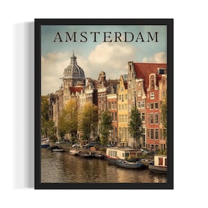 Amsterdam, Netherlands Europe Poster Art Print, Living Room Wall Art Poster, Original Painting Artwork Decor