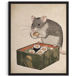Rat Animal Kitchen Sushi Poster Art Print, Kitchen Wall Art Poster, Original Painting Artwork Decor