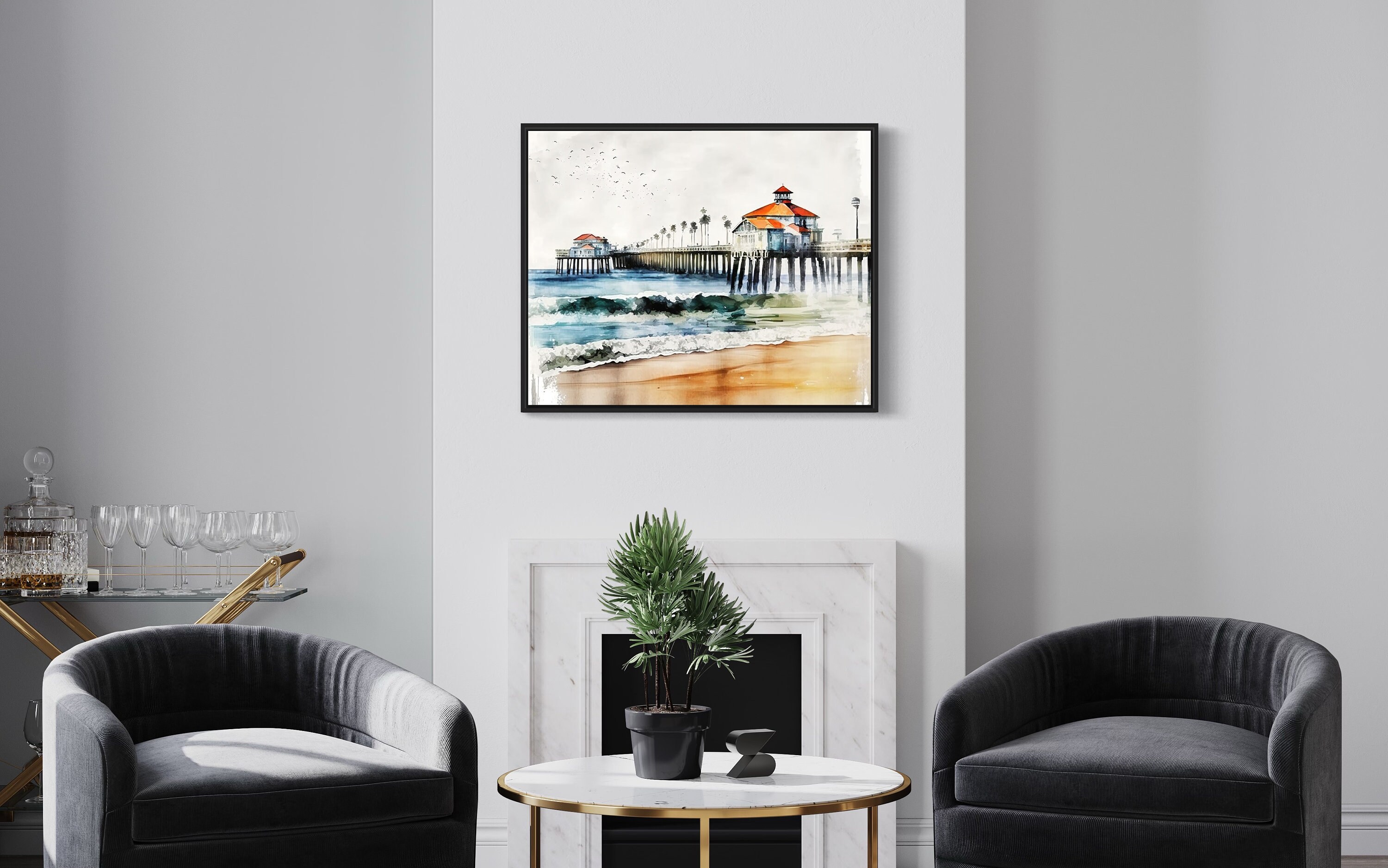 Huntington Beach Watercolor Art Print Huntington Beach Etsy