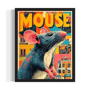 Mouse Pop Art Animal Poster Art Print, Living Room Wall Art Poster, Original Painting Artwork Decor