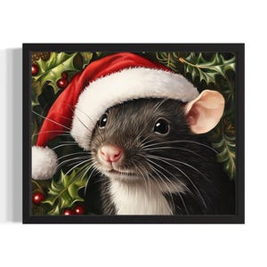 Rat Christmas Animals Poster Art Print, Living Room Wall Art Poster, Original Painting Artwork Decor
