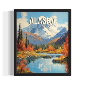 Alaska Autumn States Art Print, Living Room Wall Art Poster, Original Painting Artwork Decor