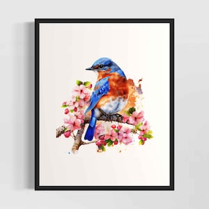 Eastern Bluebird Watercolor Art Print, Eastern Bluebird Painting Wall Art Decor, Original Artwork  by Artist