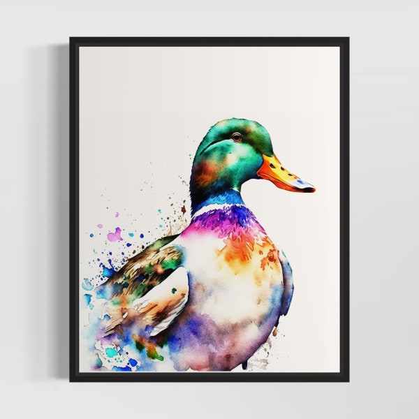 Impression d'art aquarelle de canard colvert, affiche d'art mural de canard colvert, oeuvre d'art originale par l'artiste