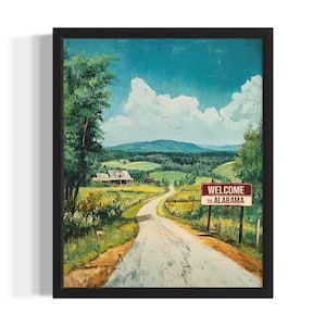 Alabama Welcome States Art Print, Living Room Wall Art Poster, Original Painting Artwork Decor