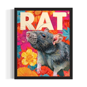 Rat Pop Art Animal Poster Art Print, Living Room Wall Art Poster, Original Painting Artwork Decor