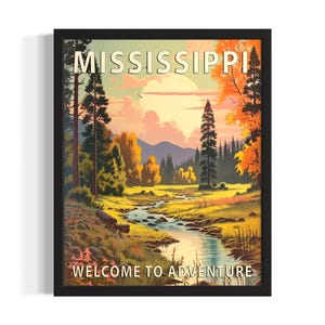 Mississippi Scenery States Poster Art Print, Living Room Wall Art Poster, Original Painting Artwork Decor