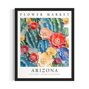 Arizona State Flower Market Poster Art Print, Living Room Wall Art Poster, Original Painting Artwork Decor