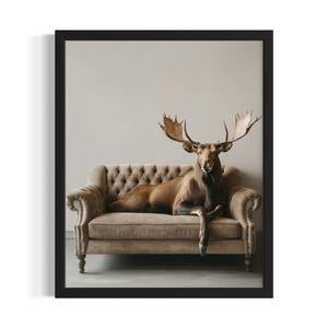 Moose Animal Sofa Living Room Poster Art Print, Living Room Wall Art Poster, Original Painting Artwork Decor