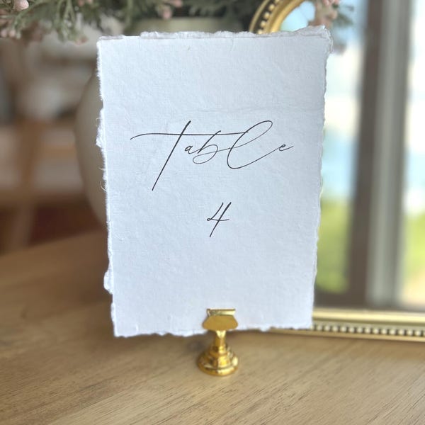 Handmade Paper Table Numbers |  Hand Torn, Custom Font, Printed Lettering | Weddings, Decor, Seating