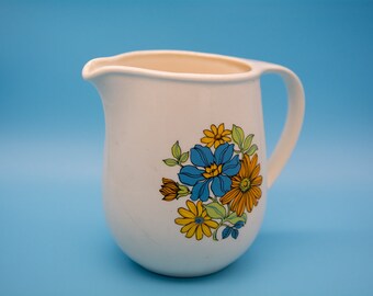 1960s Vintage Ceramic Jug Faianta Sighisoara Romania Retro Flower Pattern