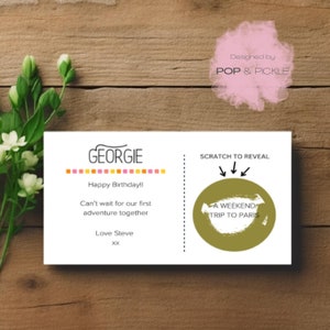 Gratta per rivelare Buono di compleanno / Rivela regalo / Rivela sorpresa / Regalo di compleanno / Gratta sorpresa / Rivela viaggio o attività