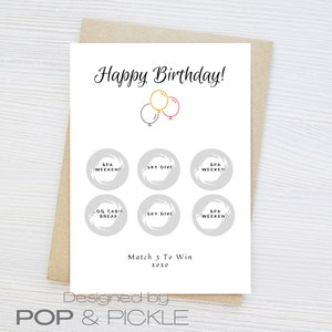 Happy Birthday Gift Reveal Card | Match 3 to win | Ideal for Gifts | Trips | Events | Surprise Gift Reveal Scratch Card | Birthday Gift