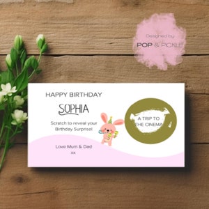 Gratta per rivelare Buono di compleanno / Rivela regalo / Rivela sorpresa / Regalo di compleanno / Gratta sorpresa / Rivela viaggio o attività