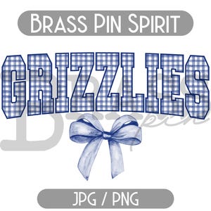 Grizzlies Coquette Bow Watercolor Gingham Design: Blue, PNG, JPG, Instant Download