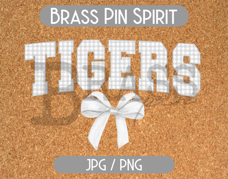 Tigers Coquette Bow Watercolor Gingham Design Light Gray, PNG, JPG