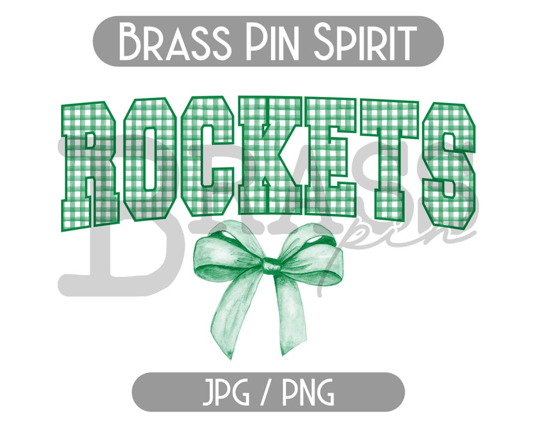 Rockets Coquette Bow Watercolor Gingham Design: Green, PNG, JPG ...