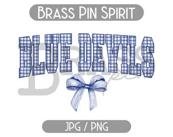 Blue Devils Coquette Bow Watercolor Gingham Design – PNG, JPG Digital Download