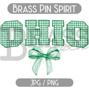 Ohio Coquette Bow Watercolor Gingham Design: Green, PNG, JPG, Digital Download