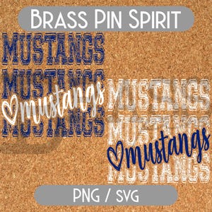 Mustangs Chalk Doodle Designs: 2 Color Options, Blue & White, PNG, SVG, Digital Download