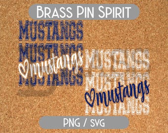 Mustangs Chalk Doodle Designs: 2 Color Options, Blue & White, PNG, SVG, Digital Download