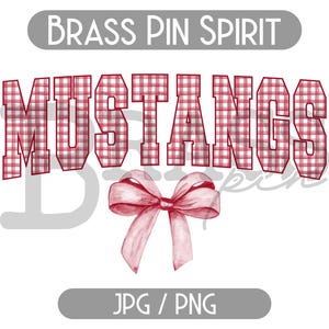 Mustangs Coquette Bow Watercolor Gingham Design: Darker Red, PNG, JPG, Instant Download