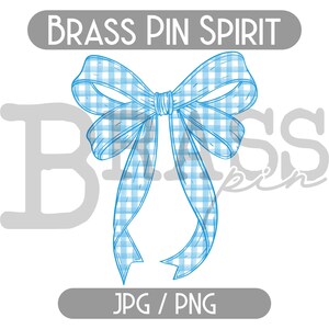 Coquette Watercolor Gingham Ribbon Bow Design: Light Blue, PNG, JPG, Instant Download