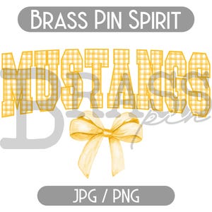 Mustangs Coquette Bow Watercolor Gingham Design: Yellow, PNG, JPG, Digital Download