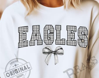 Eagles Coquette bow Watercolor Gingham Design: Black, PNG, JPG, Instant Download