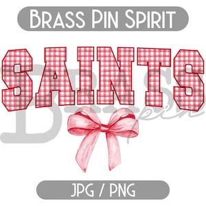 Saints Coquette Bow Watercolor Gingham Design: Red, PNG, JPG, Digital Download