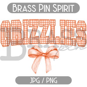 Grizzlies Coquette Bow Watercolor Gingham Design: Orange, PNG, JPG, Instant Download