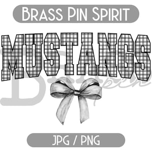 Mustangs Coquette Bow Watercolor Gingham Design: Black, PNG, JPG, Digital Download