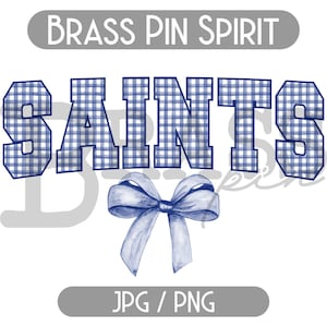 Saints Coquette Bow Watercolor Gingham Design: Blue, PNG, JPG, Digital Download